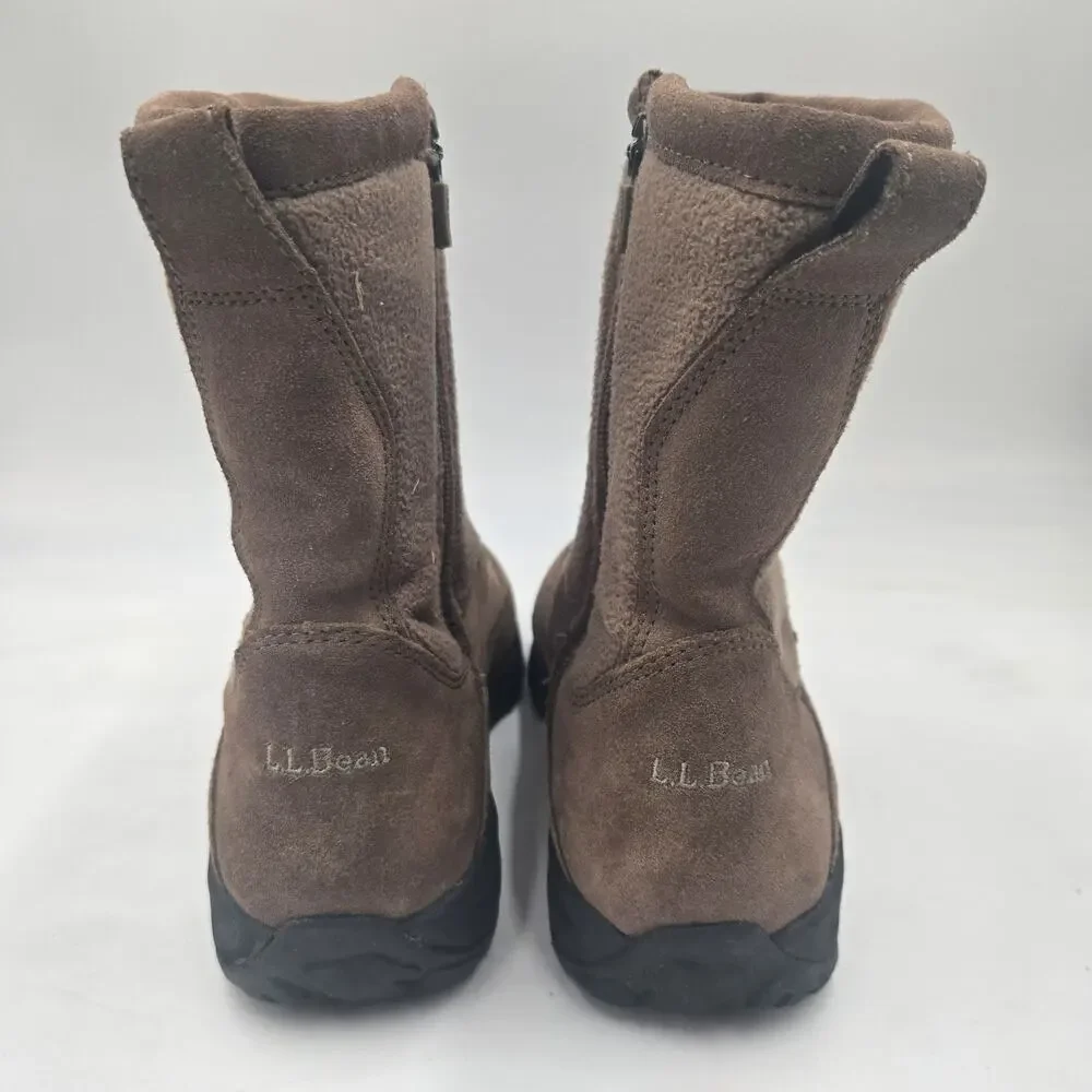 L.L. Bean Primaloft Insulated Boots Brown Suede Fleece Side Zip Men's 8 M
